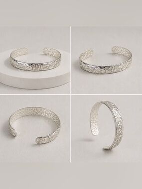 Sterling Silver Cuff Bracelet Engraved Floral Scroll Boho Adjustable .925